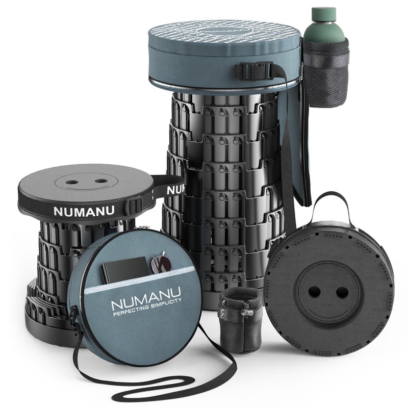 NUMANU 2025 مقعد قابل للطي وحقيبة حمل مبطنة 3 في 1 مقعد تلسكوبي قابل للطي بحد أقصى 620 رطلًا قابل للتعديل كرسي تخييم قابل للسحب أو مسند قدم للسفر في الهواء الطلق مقاس 18 بوصة ارتفاع البراز - Image 1